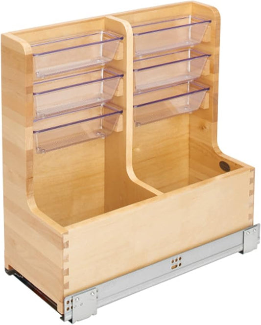 Rev-A-Shelf 30" Wood Vanity Sink Pullout Organizer Cabinet Storage with Soft-Close for Kitchen or Bathroom, Min Opening Width of 12", Maple Wood, 441-15VSBSC-1