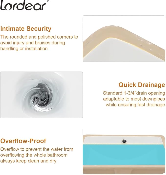 Lordear Undermount Bathroom Sink 21x15 Inch Bathroom Vanity Sink Undermount Rectangle White Porcelain Ceramic Bathroom Under Counter Lavatory Vanity Sink Basin with Overflow