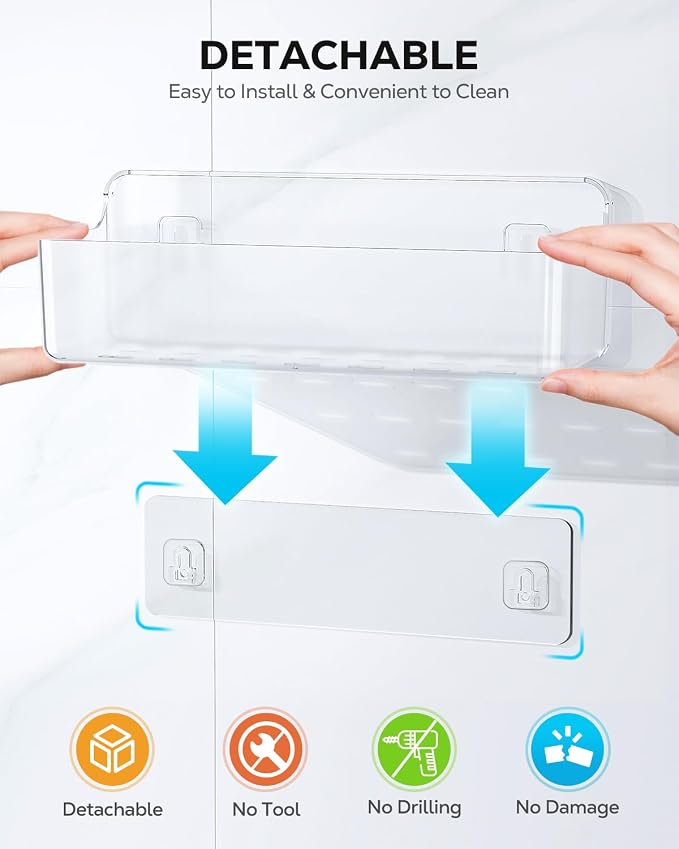 Nieifi Bath Toy Storage, Large Capacity Bath Toy Organizer, Adhesive Shower Caddy for Baby Bathroom Bathtub, Clear (2 Large)