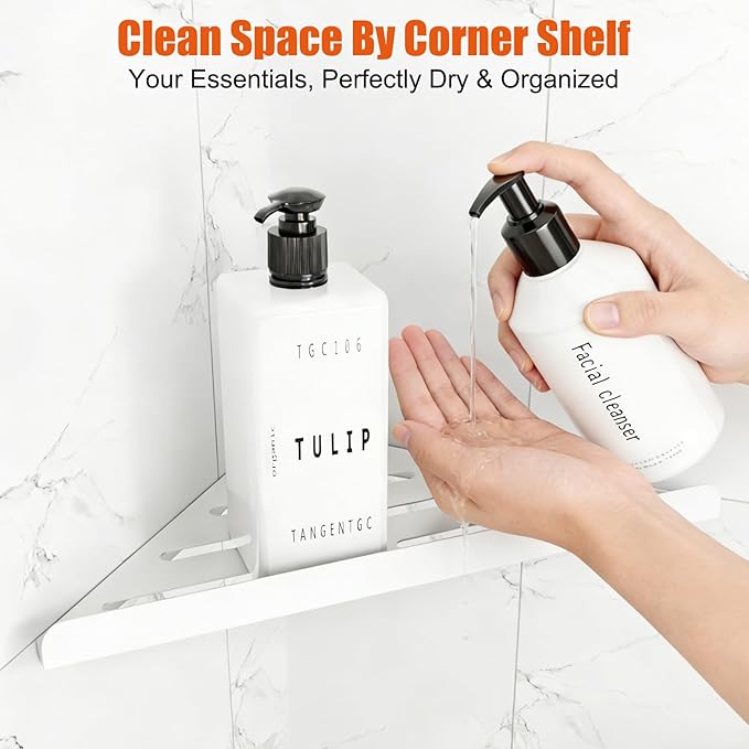 Fikoksol Shower Caddy, 4 Pack Bathroom Corner Shelf, Triangle Shelf Storage for Bathroom Shower, White Metal Shower Shelf & Rustproof Wall Mounted Adhesive Glue Organizer Accessories and Essentials