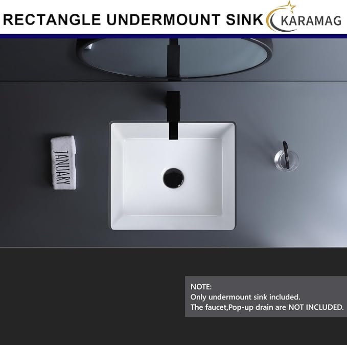 14 Inch Undermount Bathroom Sink Rectangle Small Undermount Sink White Ceramic Under Counter Bathroom Sinks with Overflow (14.0"x12.5")