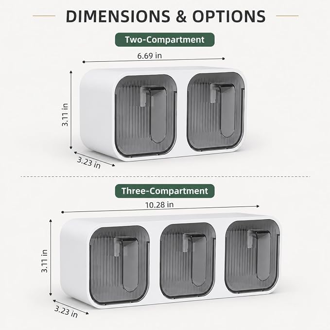 Wall Mounted Spice Box Organizer with Spoons, No Drill Kitchen Seasoning Containers for Salt Sugar Pepper, Pull Out Seasoning Storage Holder for Countertop Cabinet Pantry (Gray 3 Compartments)
