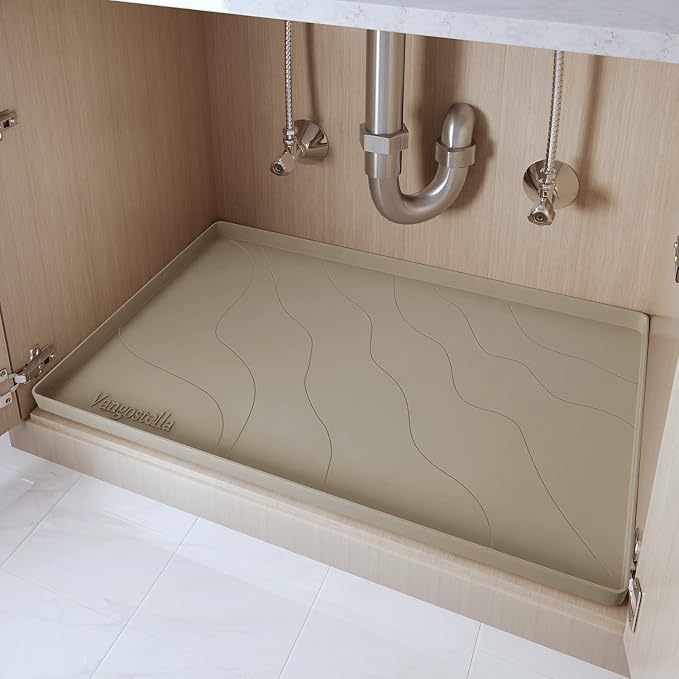Heavy Duty Silicone Under Sink Mats for Kitchen Waterproof 37" x 19", Extra Thick Under Sink Rubber Mat Drip Tray, Raised Edge Under Sink Liner,Prevent Drips, Leaks, Spills,Brown