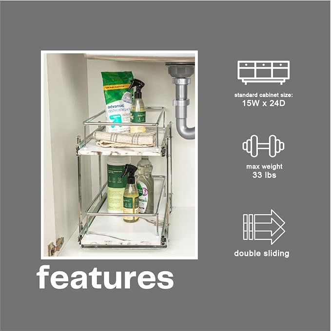 Household Essentials Chrome Steel & Faux Marble Dual Slide Organizer