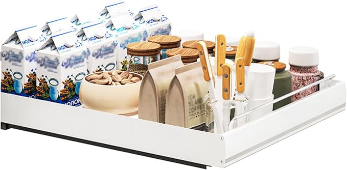 Stainless Steel Pull Out Cabinet Organizer, Pull Out Drawers for Cabinets, Slide Out Drawers for Kitchen Cabinets, Bathroom Cabinet Organizer, Pantry, No Drill,13.8" w*19.7" dx2.36 h