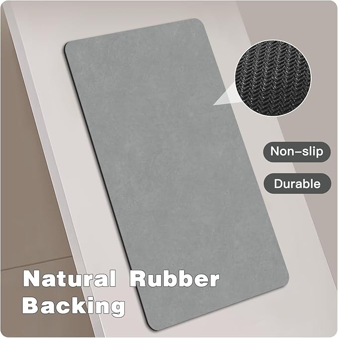 TYUU Bath Mat, Bathroom Rugs Non Slip Washable Thin Absorbent Quick Dry Bath Mat Fits Under Door Bathroom Floor Mat Perfect for Bath, Shower, or Sink 20"x48" Light Grey