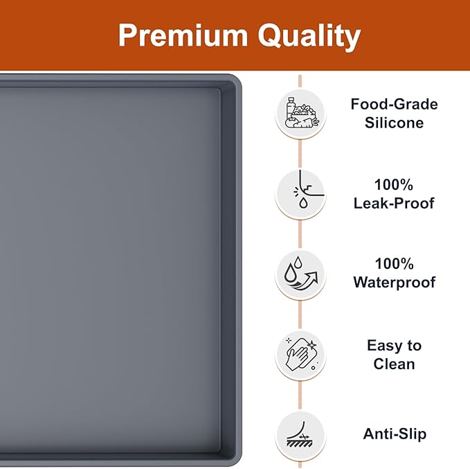 ukeetap Extra Thick Silicone Mat Waterproof with Raised Edge 34" x 22", Under Sink Mat for Kitchen & Bathroom, Kitchen Cabinet Liner, Multi-Purpose for Storage & Protection, Gray