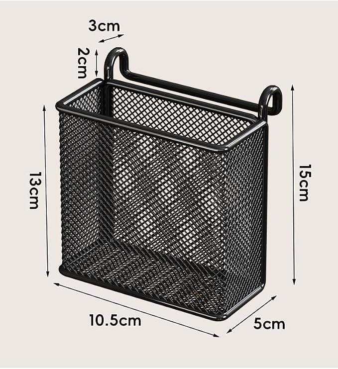 Hanging Pen Holder with Hook Storage Box - Wall-Mountable Desk Organizer for Office Desktop, Partition Screen, Workstation & Bedroom Side Storage (black)