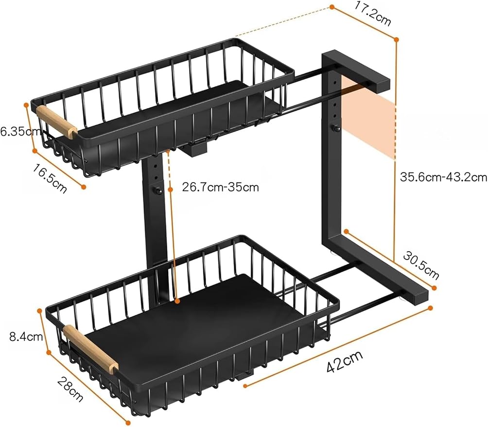 Shelf Pull Out Cabinet Organizer Kitchen Cupboards Storage Solutions No Drill Adjustable Baskets for Bathroom(Black)