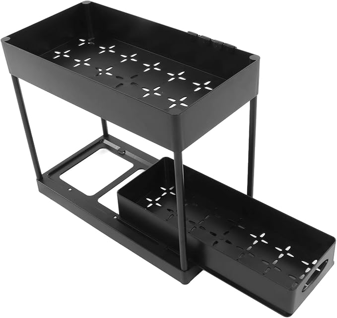 Slide Out Storage Basket Organizer Space Saving for Kitchen Bathroom (Black)