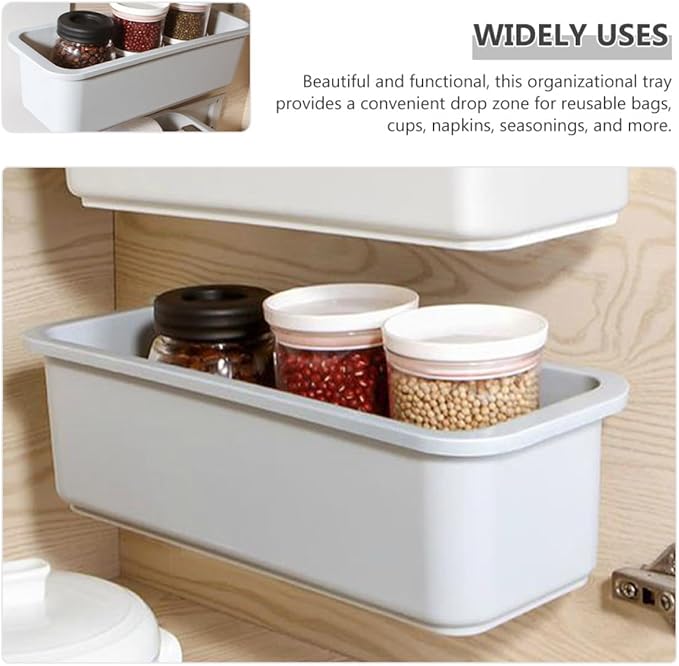 BESPORTBLE Pull-out Adhesive Wall Storage Organizer Bin Gray, No-drill Self-adhesive Cabinet Container for Kitchen and Bathroom Storage Rack Holder
