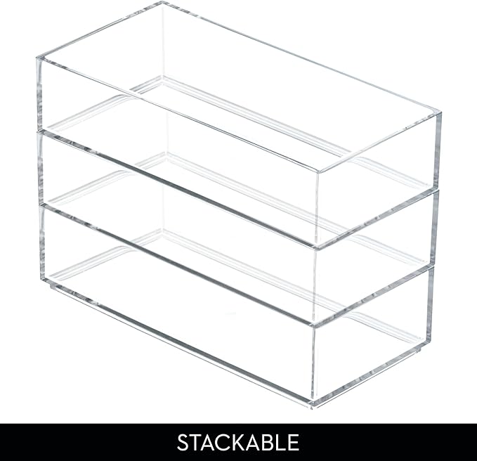 iDesign Stackable Makeup Drawer Organizer - Vanity Organizer or Desk Organizer, Set of 3, Clear