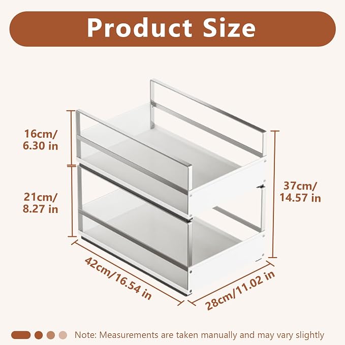 Pull Out Cabinet Organizer with Adhesive Nano Film, Heavy Duty Slide Out Pantry Shelves Drawer Storage, Under Sink Organizers for Bathroom, Kitchen (White,Stackable-11”W x 16.54”Dx 14.57”H)