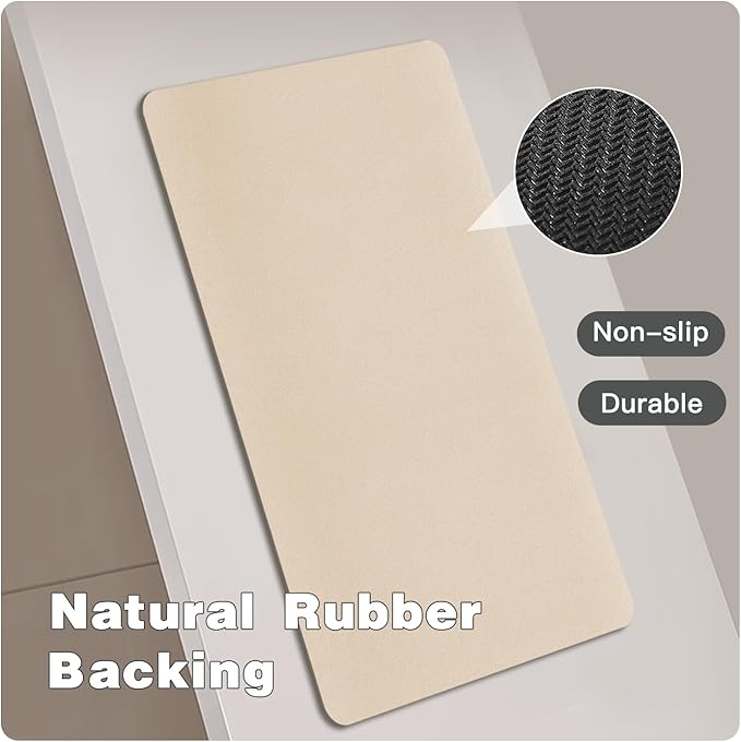 TYUU Bathroom Mat Quick Dry, Bathroom Rugs Non Slip Washable Thin Absorbent Bath Mat Fits Under Door Bathroom Floor Mat Perfect for Bath, Shower, or Sink 24"x60" Beige