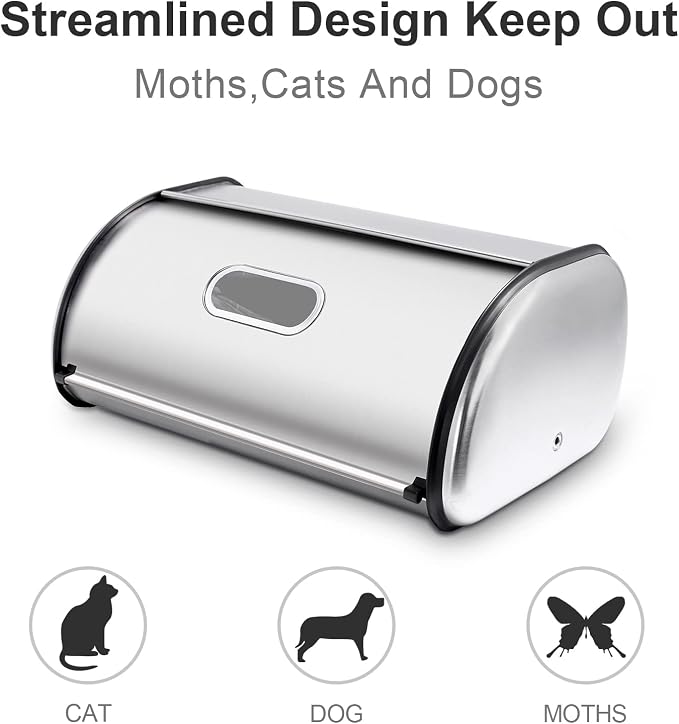 Stainless Steel Bread Box for Kitchen Countertop, Extra Thick Sturdy Bread Storage Container Large Bread Keeper Roll Up Style， Capacity Bread Keeper, 17 x 11 x 7.5 Inches