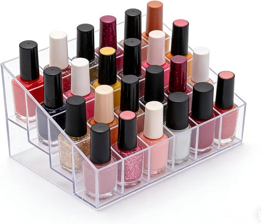 Nail Polish Organizer Holder,24 Slots Nail Organizer Rack, Clear Acrylic Nail Polish Storage Shelves,6-Tier Nail Polish Display Stand for Vanity, Bathroom Counter, Dresser,Salon,(1 Pack)
