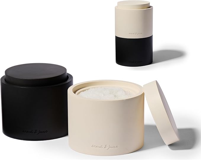 scout & june Stone Salt Cellar - Stackable, Salt and Pepper Bowls for Countertop - Crafted Salt Cellar with Lid - Convenient Kitchen Storage Containers for Spices & Pepper