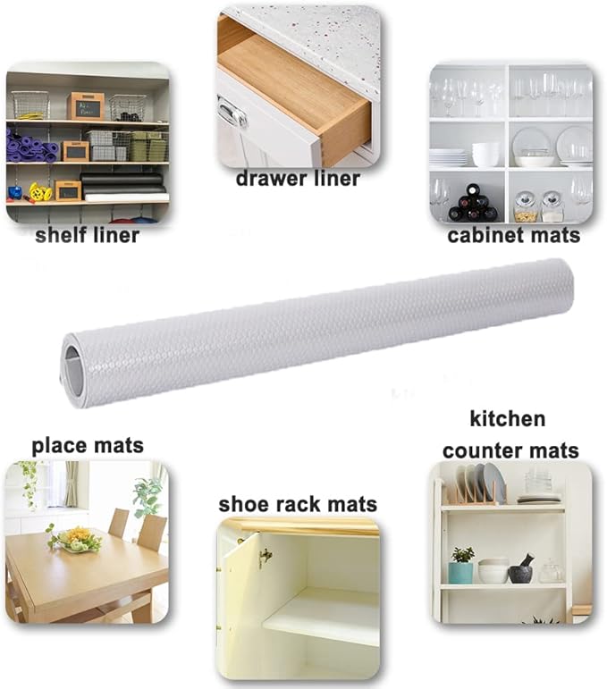 Waterproof Shelf Liner No Slip Drawer Liner for Bathroom, Non Adhesive Kitchen Cabinet Mats EVA Plastic Drawer Mats Roll for Closet, Shelves, Cupboard, Countertop, Fridge Liner -Light Grey 17.7"×78.7"