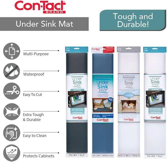 Con-Tact Waterproof Protective Liner for Under Kitchen Sink, Bathroom, Laundry Room Non-Adhesive Undersink and Vanity Mat, 24" x 48", Clear