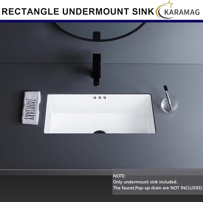 22 Inch Undermount Bathroom Sink Rectangle Undermount Sink White Ceramic Under Counter Bathroom Sinks with Overflow (21.8"x14.0")