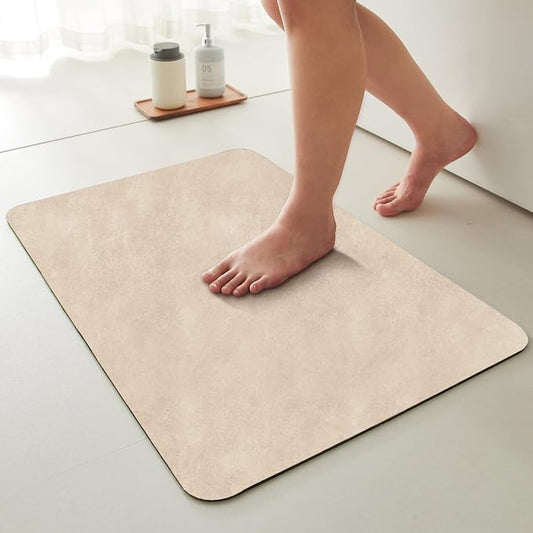 TYUU Bathroom Mat Quick Dry, Bathroom Rugs Non Slip Washable Thin Absorbent Bath Mat Fits Under Door Bathroom Floor Mat Perfect for Bath, Shower, or Sink 24"x48" Beige
