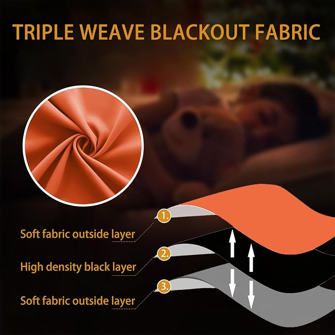 KOUFALL Orange Bathroom Curtains Window, Short Blackout Curtains for Small Window, Wide 34 x 36 Inch Length