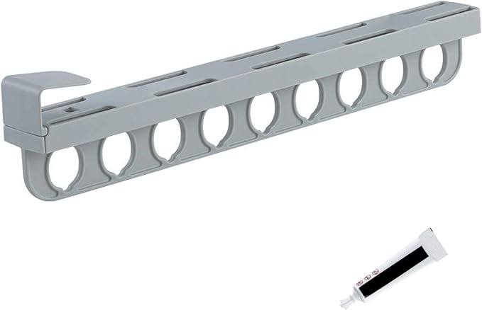 Closet Valet Rod Slide Out, 9-Holes Plastic Pull Out Pants Rack for Closet, Silent Slide Valet Rod, No-Drill Space-Saving Organizer, Gray.