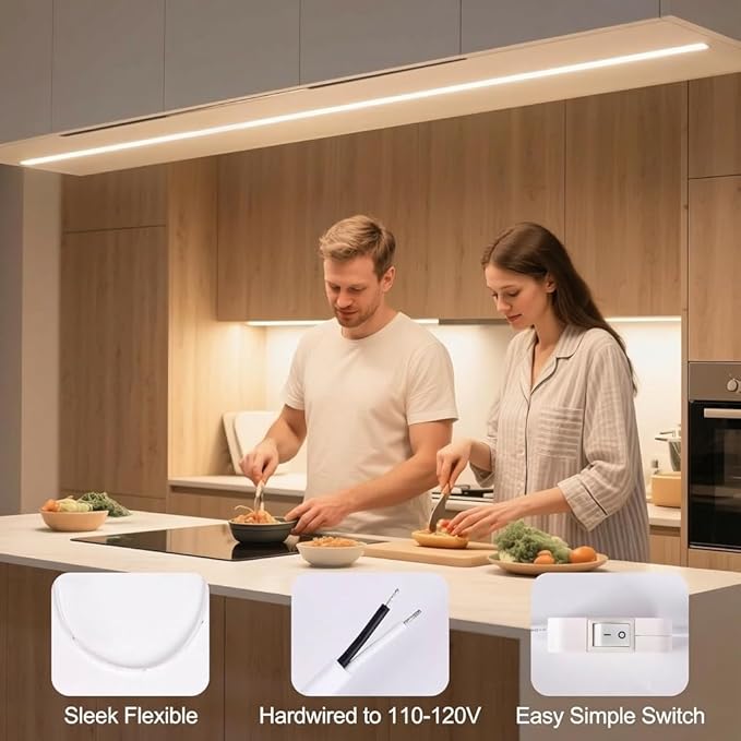 cambk 96inch Hardwired Under Cabinet Lighting for Kitchen, 6000K White Wired Undercounter Waterproof Led Strip Lights, Luces para Cocina Bajo Gabinete Under Shelf Lights