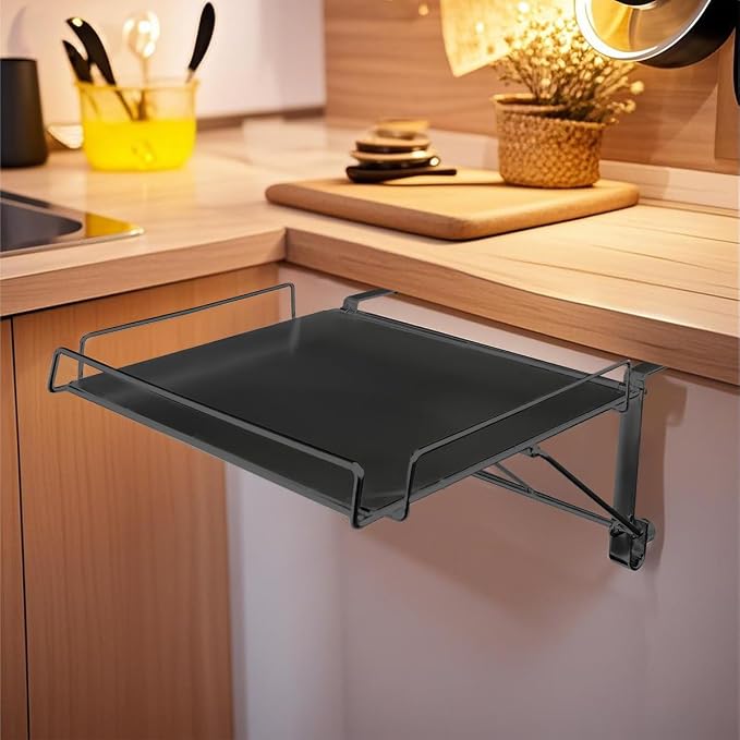 Foldable Cabinet Door Organizer & Countertop Shelf,No Drill Shelf,for Cabinet Pantry Cupboard,Rust-Resistant Design,Easy Installation Easter Gift (Black)