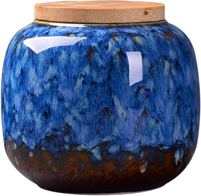 Simcat Ceramic Storage Jars, Exquisite Glaze Food Canisters for Kitchen Spice Storage, Tea Caddy Storage, Coffee Jar, Condiment Jar with Seal Lid (Dark blue)