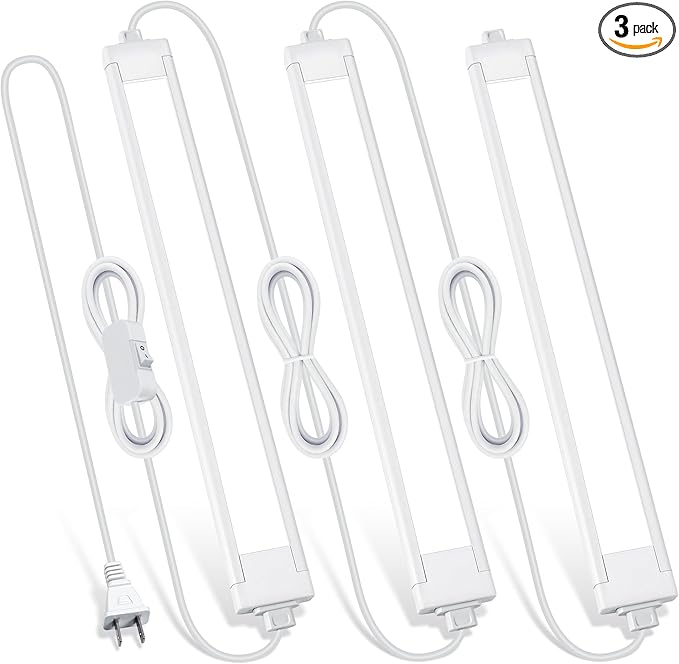 3 Pack Plug in Under Cabinet Lighting for Kitchen, 6500k Bright Under Counter Lights for Shelf/Workbench/Bookshelf/Over Sink, 14inch Linkable 110V LED Light Bar