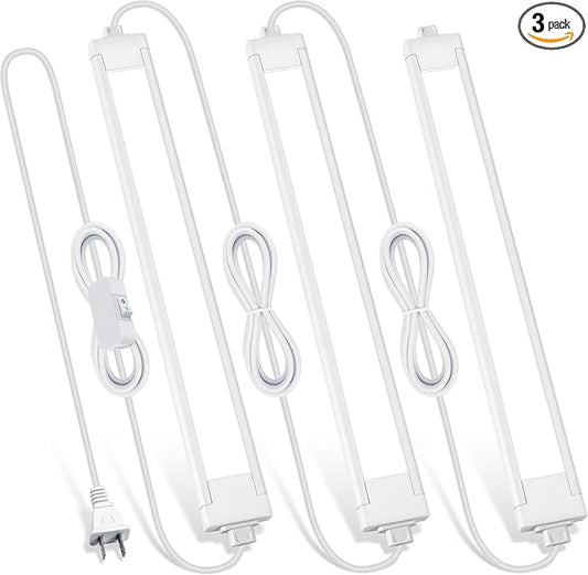 3 Pack Plug in Under Cabinet Lighting for Kitchen, 6500k Bright Under Counter Lights for Shelf/Workbench/Bookshelf/Over Sink, 14inch Linkable 110V LED Light Bar