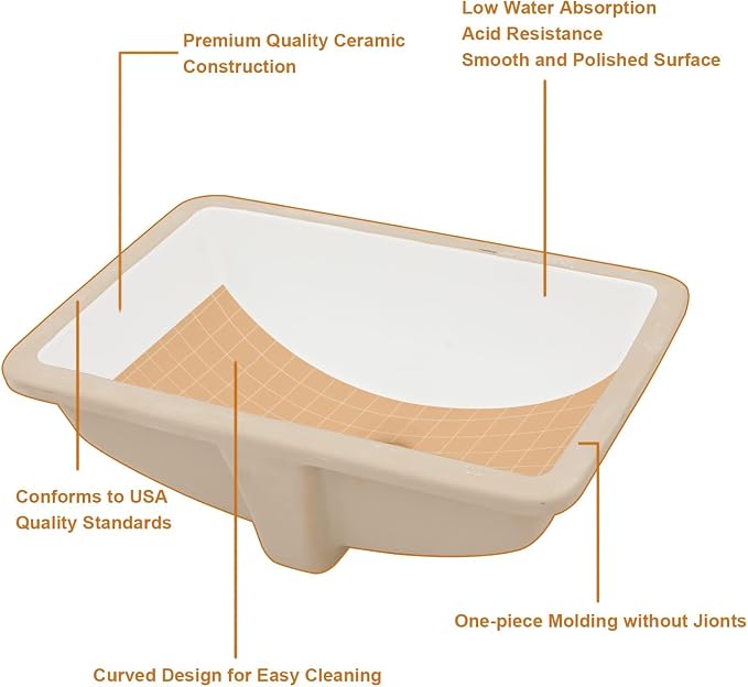 Lordear Undermount Bathroom Sink 18x14 Inch White Rectangle Porcelain Ceramic Vessel Sinks Deep Basin with Overflow Lavatory Vanity Sink Mounted Under the Counter