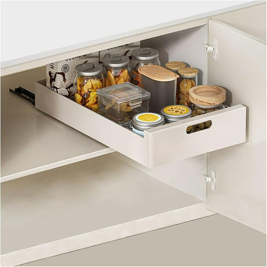 Pull Out Drawers for Cabinets 16.9"Deep, Slide Out Drawers for Kitchen Cabinets Adhesive Pull Out Cabinet Organizer, Cabinet Pull Out Shelves for Kitchen Bathroom and Pantry(White,9.8"W)