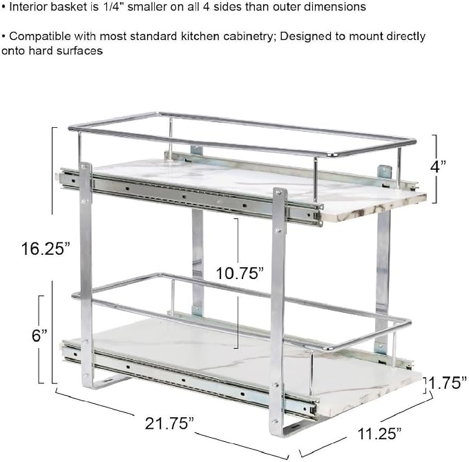 Household Essentials Chrome Steel & Faux Marble Dual Slide Organizer