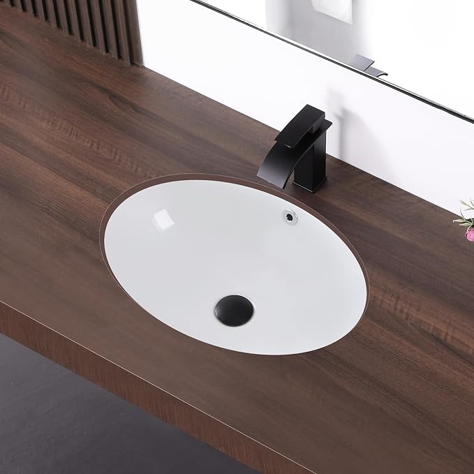20.5 Inch Undermount Bathroom Sink Oval Undermount Sink White Ceramic Under Counter Bathroom Sinks with Overflow (20.5"x15.4")