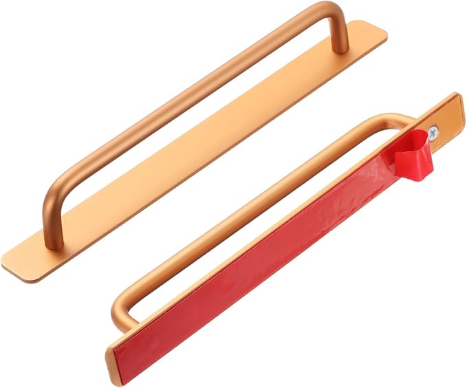 uxcell 2pcs Adhesive Cabinet Handle 9.6" No Drilling Closet Door Stick on Handle Drawer Pulls Aluminum Alloy for Kitchen Cupboard Window Sliding Closet Door, Gold Tone