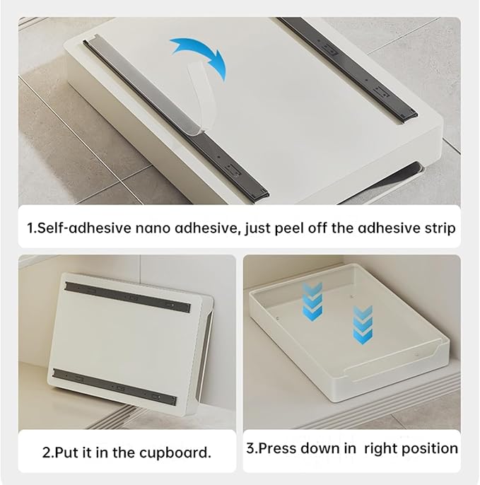 25cm Wide Heavy Duty Pull-Out Cabinet Organizer – Soft-Close Slide-Out Drawer, No-Drill Ultra Adhesive, Steel Storage Shelf for Kitchen, Pantry or Bathroom, Noiseless Sliding