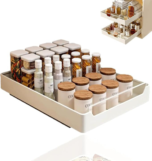 Kitchen Cabinet Organizer Pull Out Drawers Stick On Slide Out Drawers for Cupboards Roll Out Extendable Sliding Drawer No Drill Needed White,Width 35cm