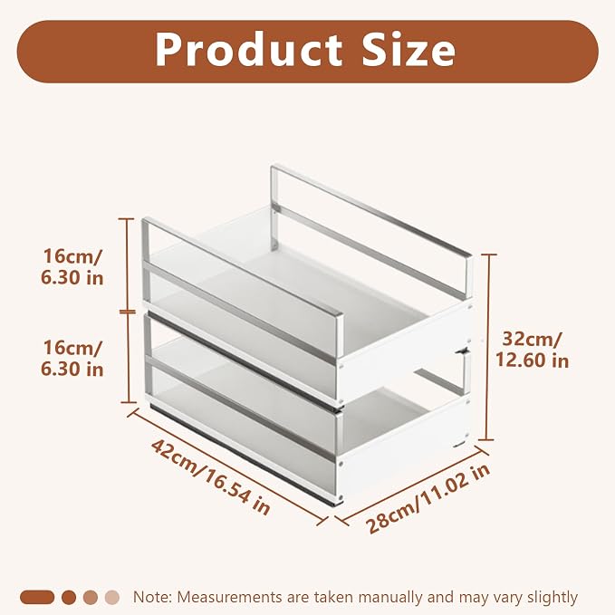Pull Out Cabinet Organizer with Adhesive Nano Film, Heavy Duty Slide Out Pantry Shelves Drawer Storage, Under Sink Organizers for Bathroom, Kitchen (White,Stackable-11”W x 16.54”Dx 12.6”H)