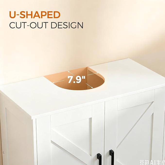 Pedestal Sink Storage Cabinet, Farmhouse Under Bathroom Sink Storage Cabinet with 2 Doors and Shelf, Pedestal Sink Organizer, 11.8" D x 23.6" W x 23.6" H, White