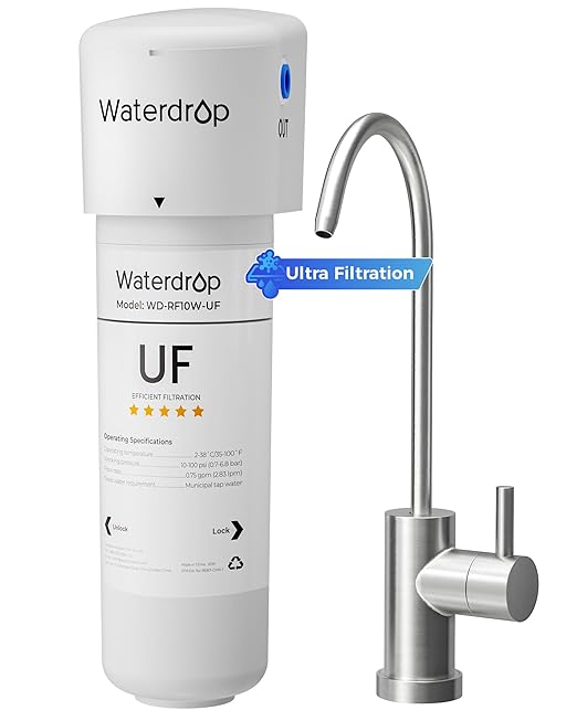 Waterdrop 10UBW-UF 0.01 μm Ultra Filtration Under Sink Water Filter System, Reduces Lead, Chlorine, Bad Taste & Odor, 1 Year, with Dedicated Brushed Nickel Faucet