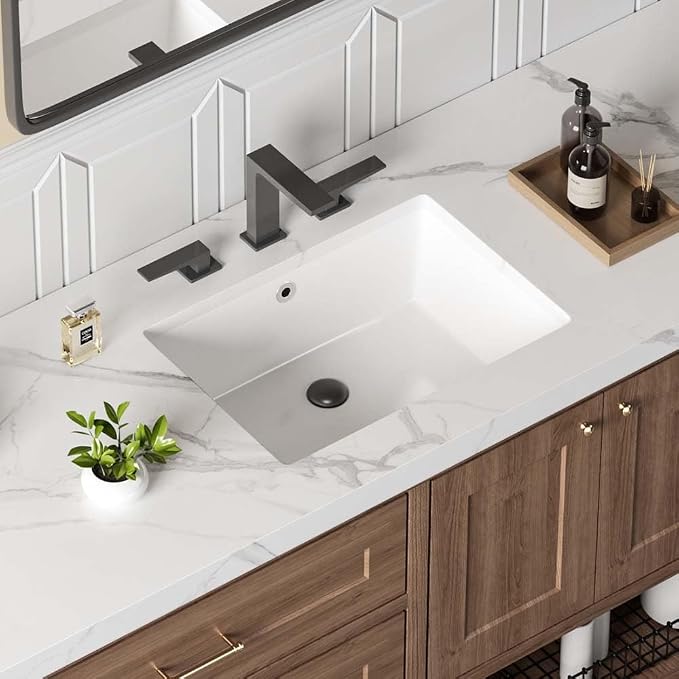 20in Undermount Bathroom Sink Rectangular, 20" x 16" Vessel Sink Rectrangle Undermount Bathroom Sink White Ceramic Lavatory Vanity Vessel Sink with Overflow