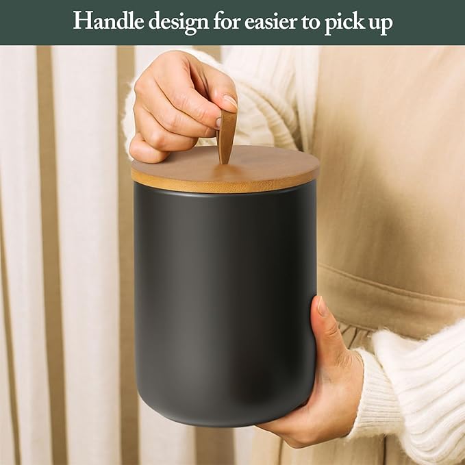 Coffee Container Jar with Lid, Ceramic Kitchen Food Storage Jars for Spice Sugar Cookie, Large Capacity Decorative Jars for Coffee Bar, Black & 45 fl.oz