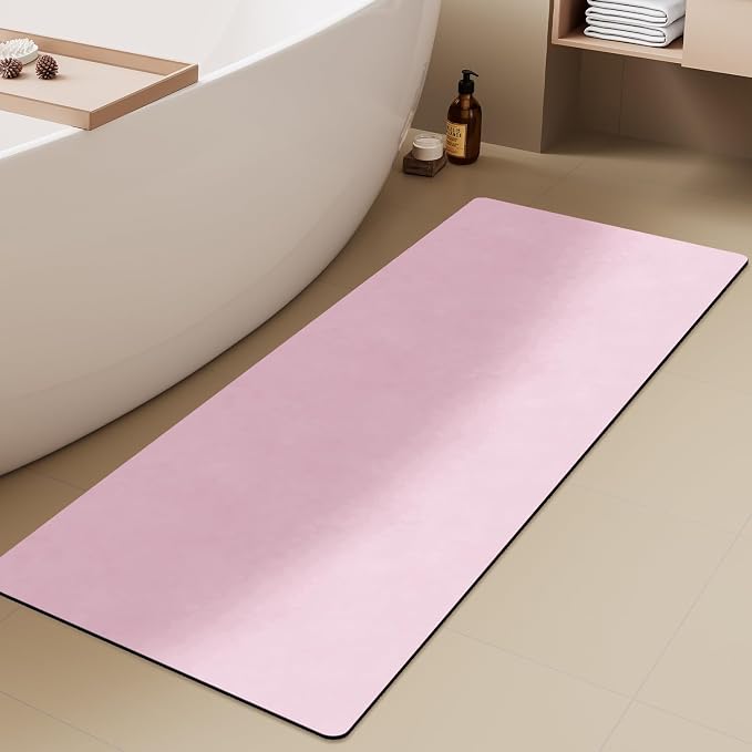TYUU Pink Bath Mat, Bathroom Rugs Non Slip Washable Thin Absorbent Quick Dry Bath Mat Fits Under Door Bathroom Floor Mat Perfect for Bath, Shower, or Sink 24"x60" Pink
