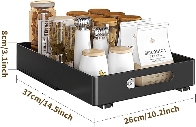 10.2" w x 14.5" d Heavy Duty Pull Out Cabinet Organizer, No Drill Slide Out Drawers with Strong Adhesive Film, Metal Slide Out Shelves for Kitchen Bathroom Pantry Storage, Smooth & Quiet Operation