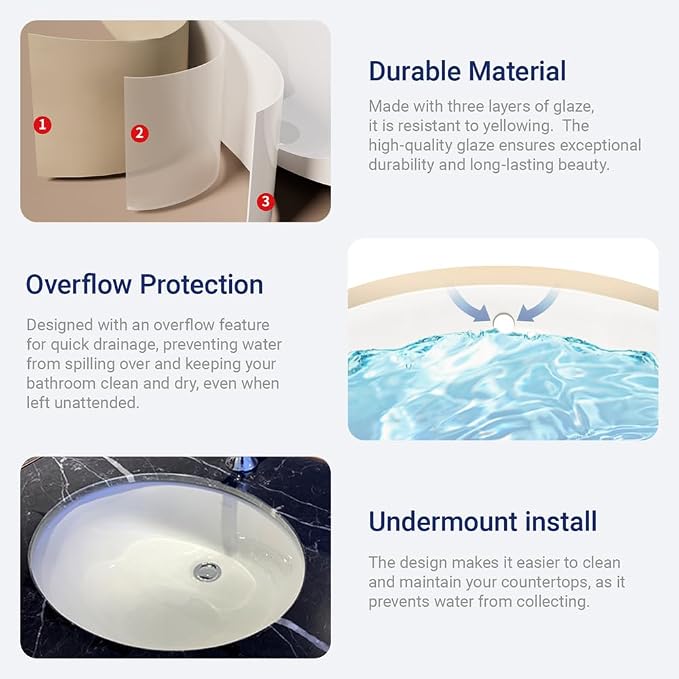 18"x15" Oval Shape Undermount Bathroom Vessel Sink, Ceramic White Vanity Top Sink with Overflow