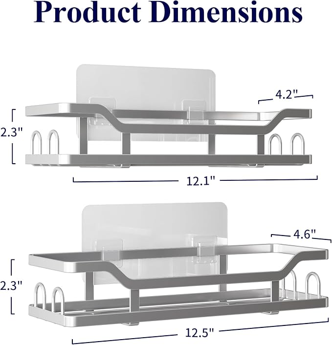 Kitsure Shower Caddy Extra Large - Adhesive Shower Organizer, Stainless Steel Shelf for Inside Shower, No Drill Bathroom Organizers and Storage, Home Decor Accessories, 2 Pack,Sliver