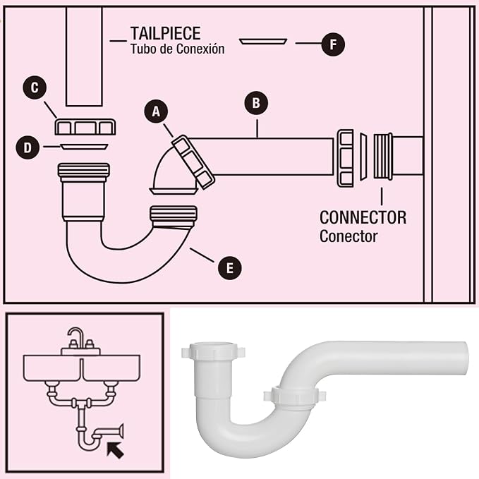 (1 Pack) Yariwiz White P Trap 1 1/2 Inch for Bathroom Kitchen Sink Drain Pipe Tubular Kit with Blue TPE Washer KSD-002W