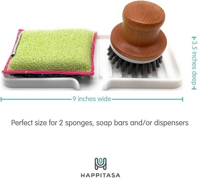 Silicone Soap Dish Tray and Sponge Holder with Drain Chute, Rectangular, Kitchen and Bathroom Sink Organizer (Grey, 9"x3.5")